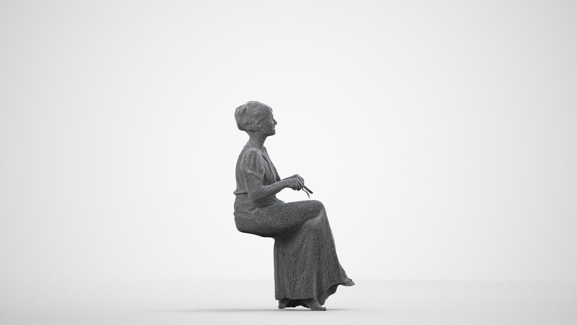 realistic 3D people woman casual sitting, render-ready for V-Ray and Corona, FBX OBJ, wireframe side view