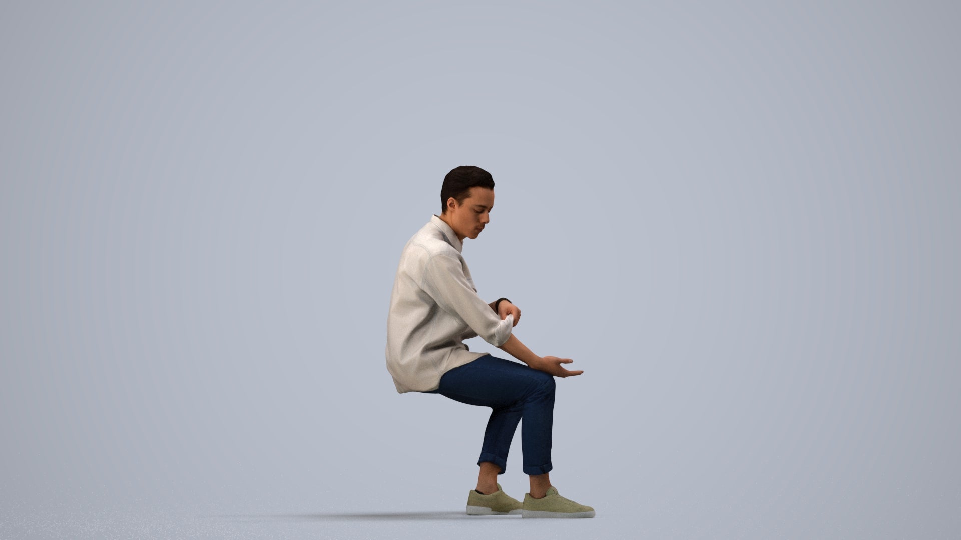 realistic 3D people man casual sitting, render-ready for V-Ray and Corona, FBX OBJ, side view render