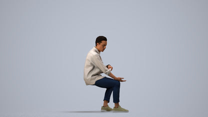 realistic 3D people man casual sitting, render-ready for V-Ray and Corona, FBX OBJ, side view render