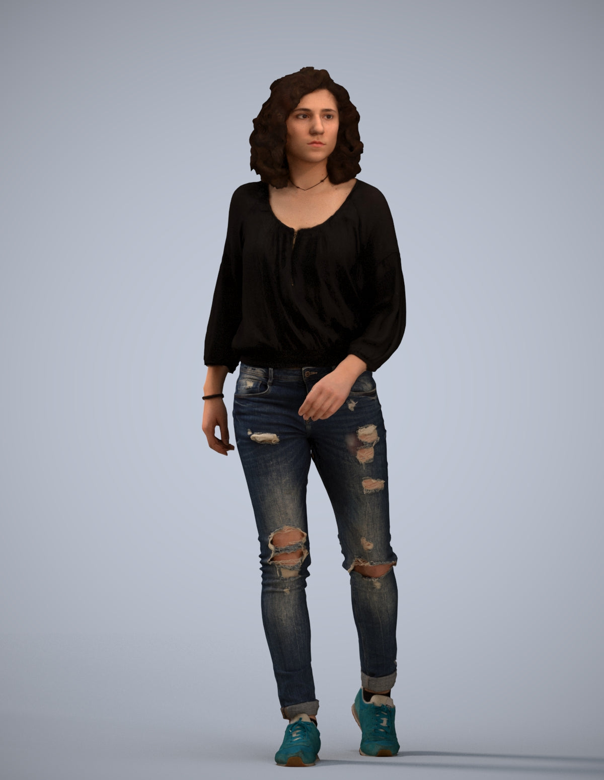 realistic 3D human woman casual walking, archviz people FBX OBJ for Blender