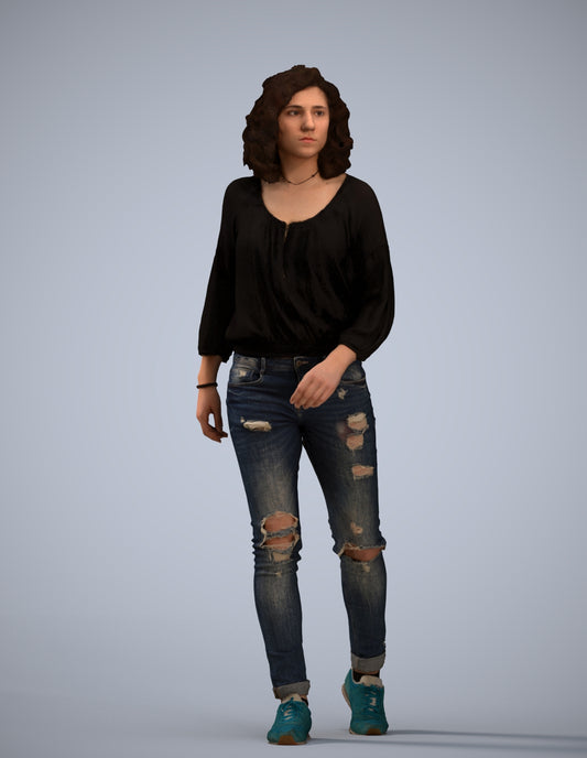 realistic 3D human woman casual walking, archviz people FBX OBJ for Blender
