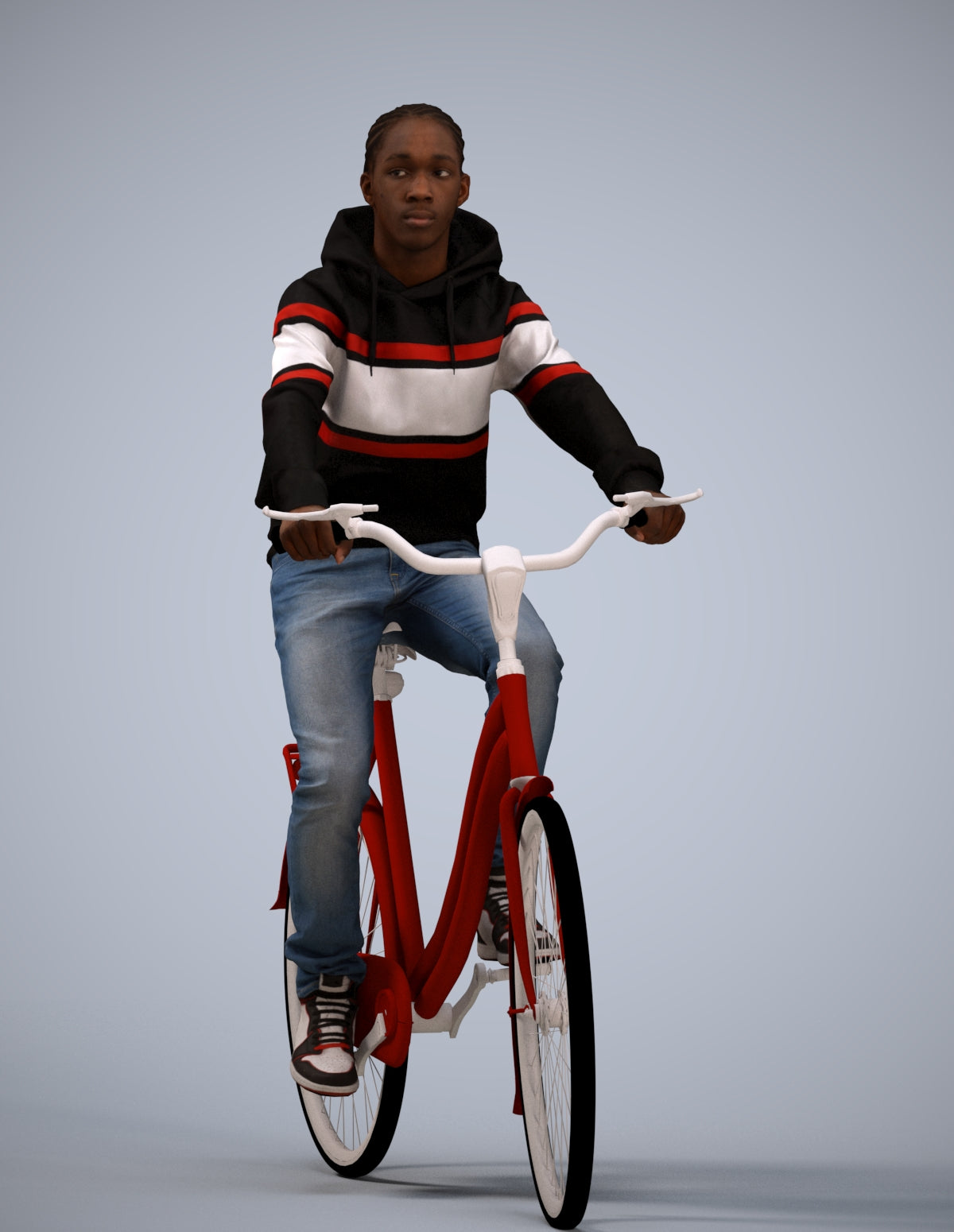 realistic 3D boy casual cycling, scanned archviz people for Blender and 3ds Max