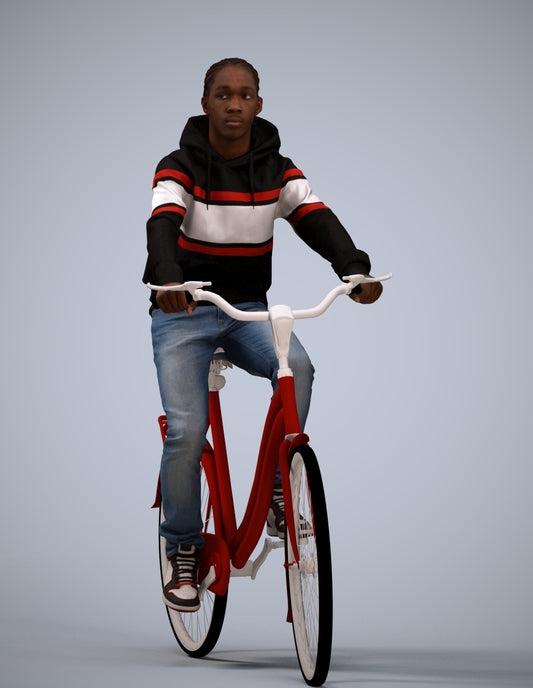 realistic 3D boy casual cycling, scanned archviz people for Blender and 3ds Max
