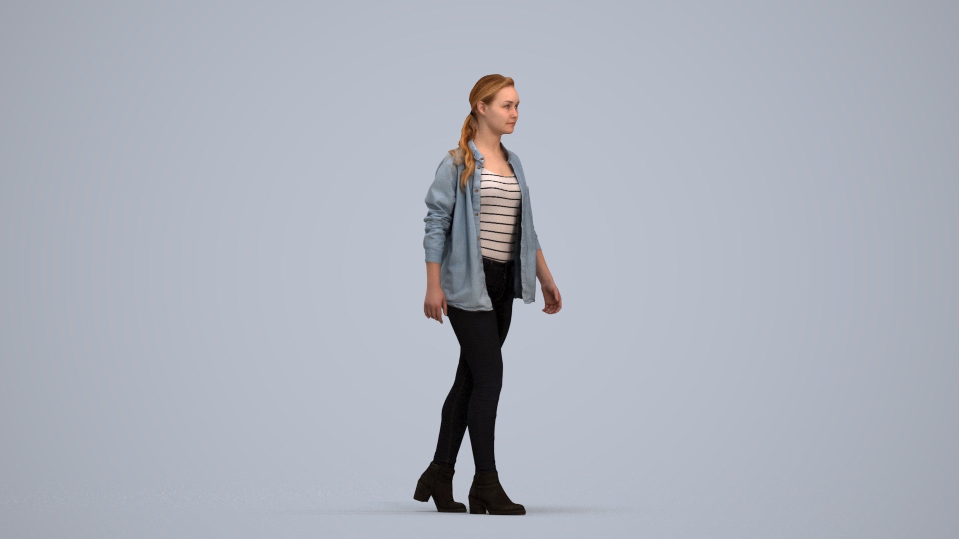 realistic 3D woman casual walking, scanned archviz people for Blender and 3ds Max, standing pose render