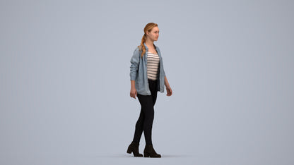 realistic 3D woman casual walking, scanned archviz people for Blender and 3ds Max, standing pose render