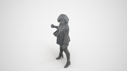 realistic 3D woman business standing, scanned archviz people for Blender and 3ds Max, wireframe three-quarter view