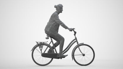 3D people model woman business cycling, scanned human for 3ds Max rendering, wireframe side view