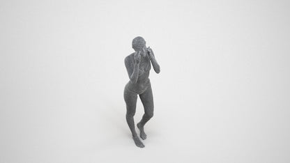 realistic 3D human woman bathroom, archviz people FBX OBJ for Blender, wireframe three-quarter view