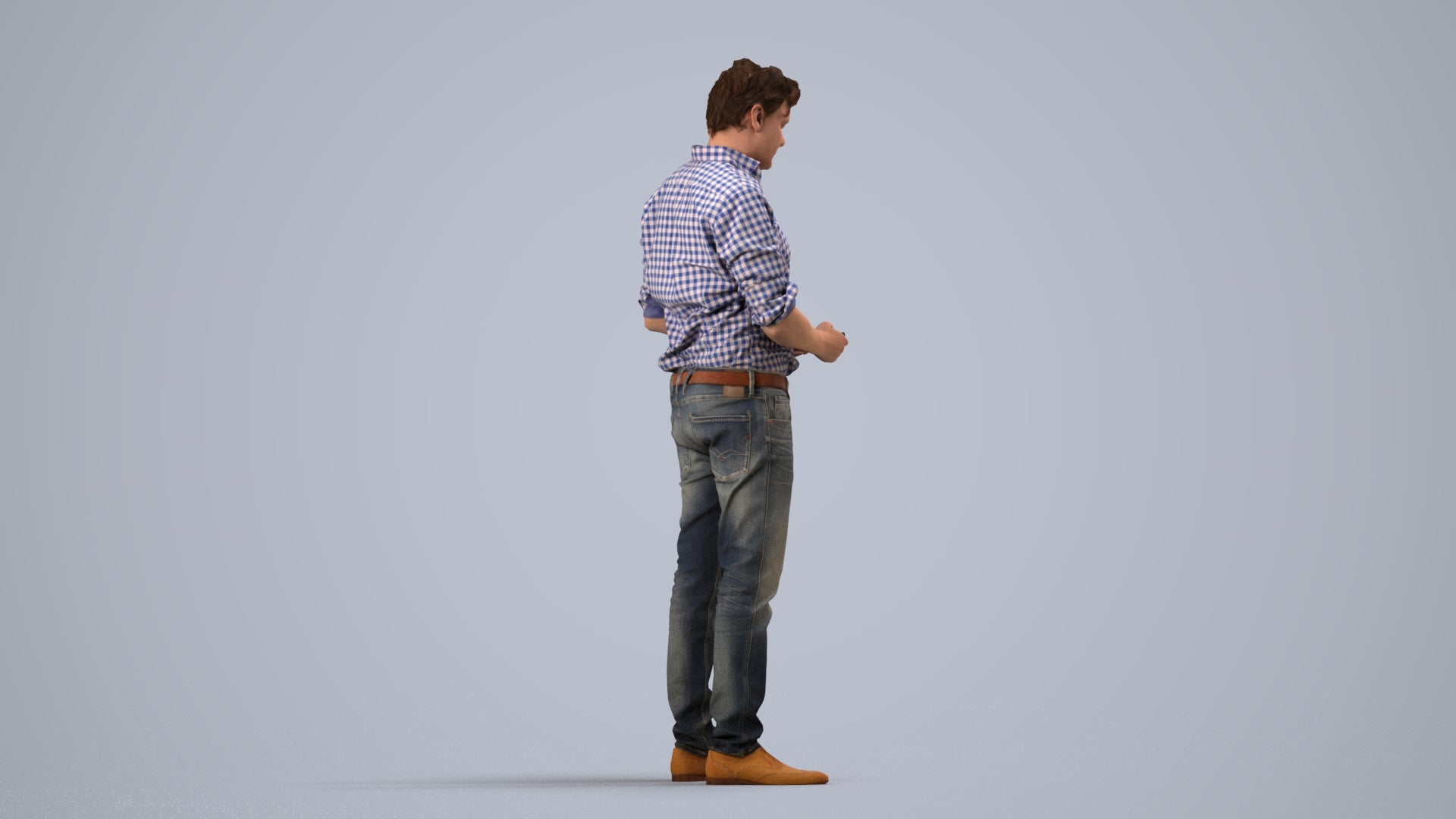 3D scanned man standing casual, photorealistic archviz people for Enscape and SketchUp, side view render