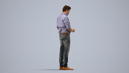 3D scanned man standing casual, photorealistic archviz people for Enscape and SketchUp, side view render
