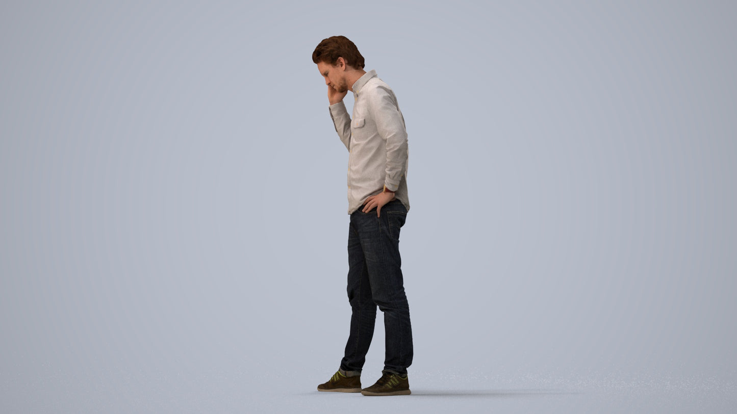 scanned 3D man casual standing, photogrammetry people for Enscape and V-Ray, three-quarter view render