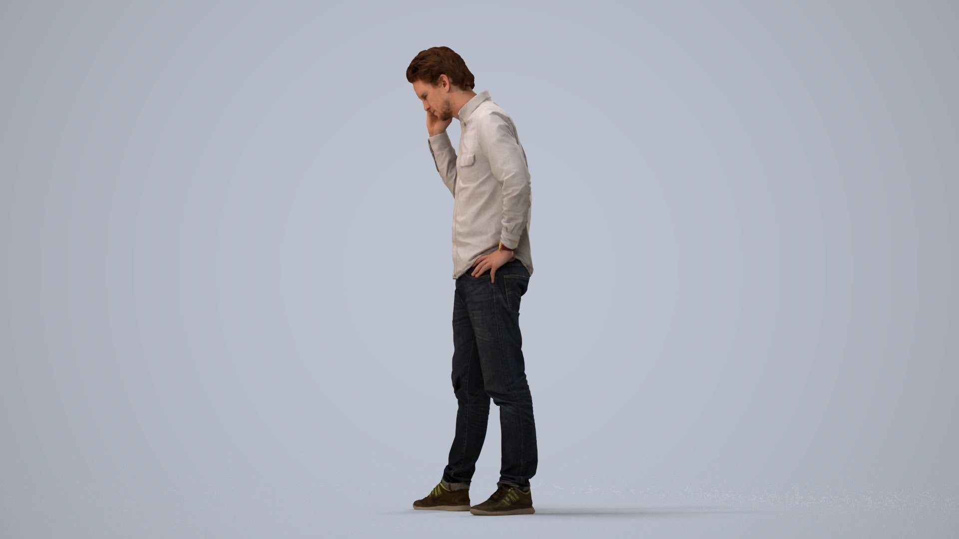 scanned 3D man casual standing, photogrammetry people for Enscape and V-Ray, three-quarter view render