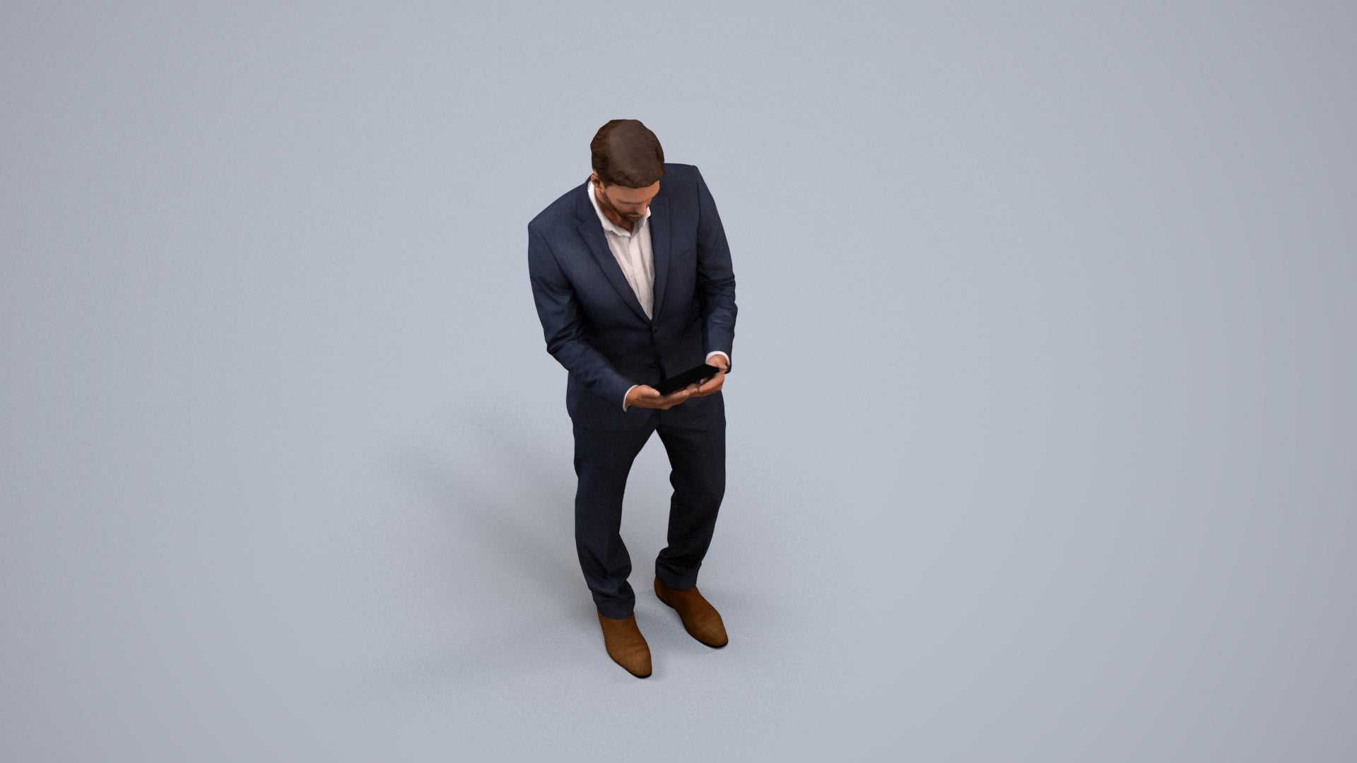 realistic 3D human man business, archviz people FBX OBJ for Blender, back view render