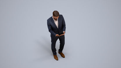 realistic 3D human man business, archviz people FBX OBJ for Blender, back view render