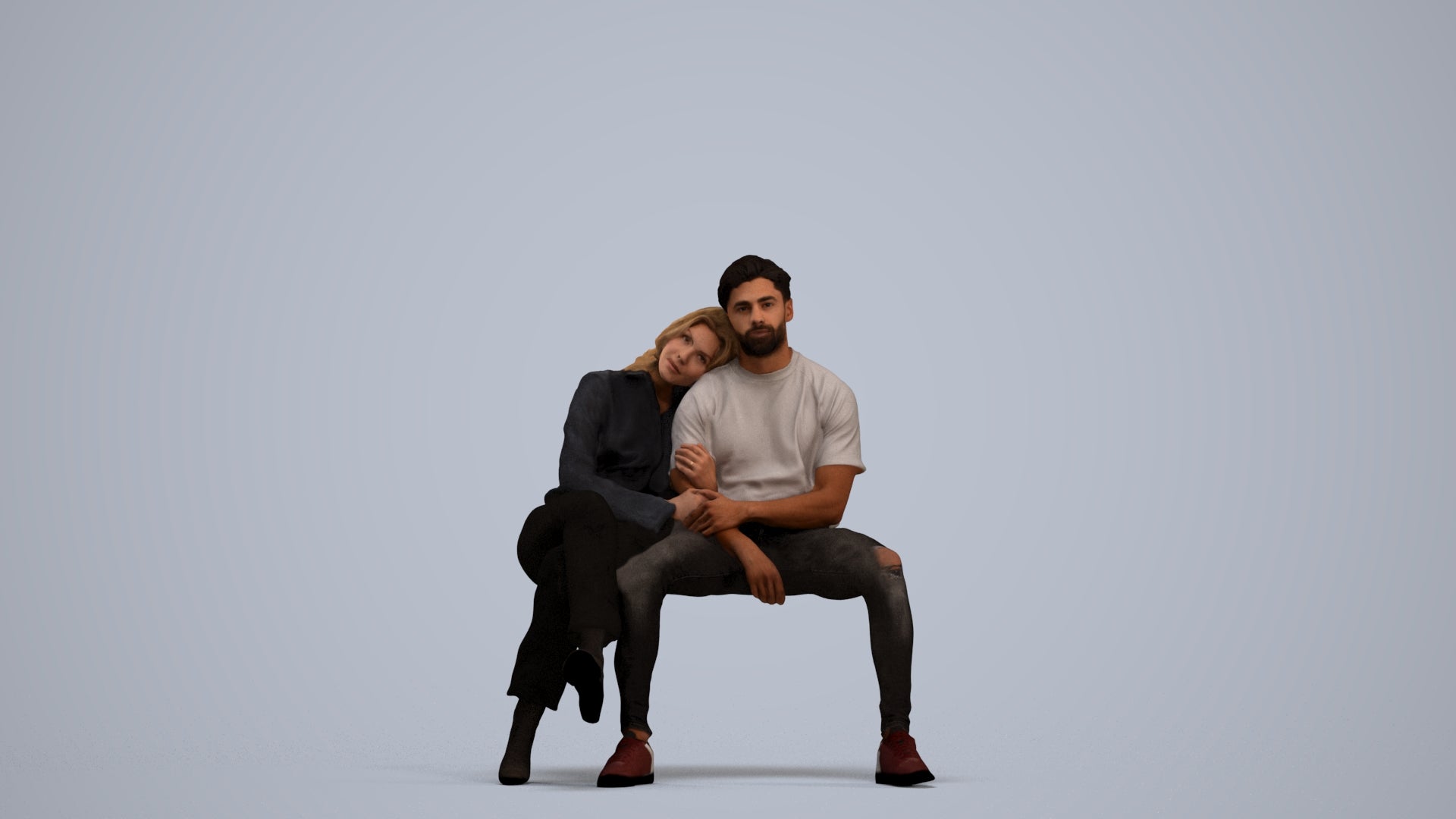 3D people model woman business couple, scanned human for 3ds Max rendering, standing pose render