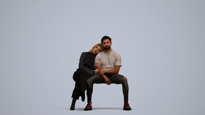 3D people model woman business couple, scanned human for 3ds Max rendering, standing pose render