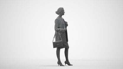 3D scanned woman standing casual, photorealistic archviz people for Enscape and SketchUp, wireframe side view