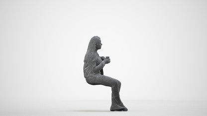 3D people model woman casual sitting, scanned human for 3ds Max rendering, wireframe side view
