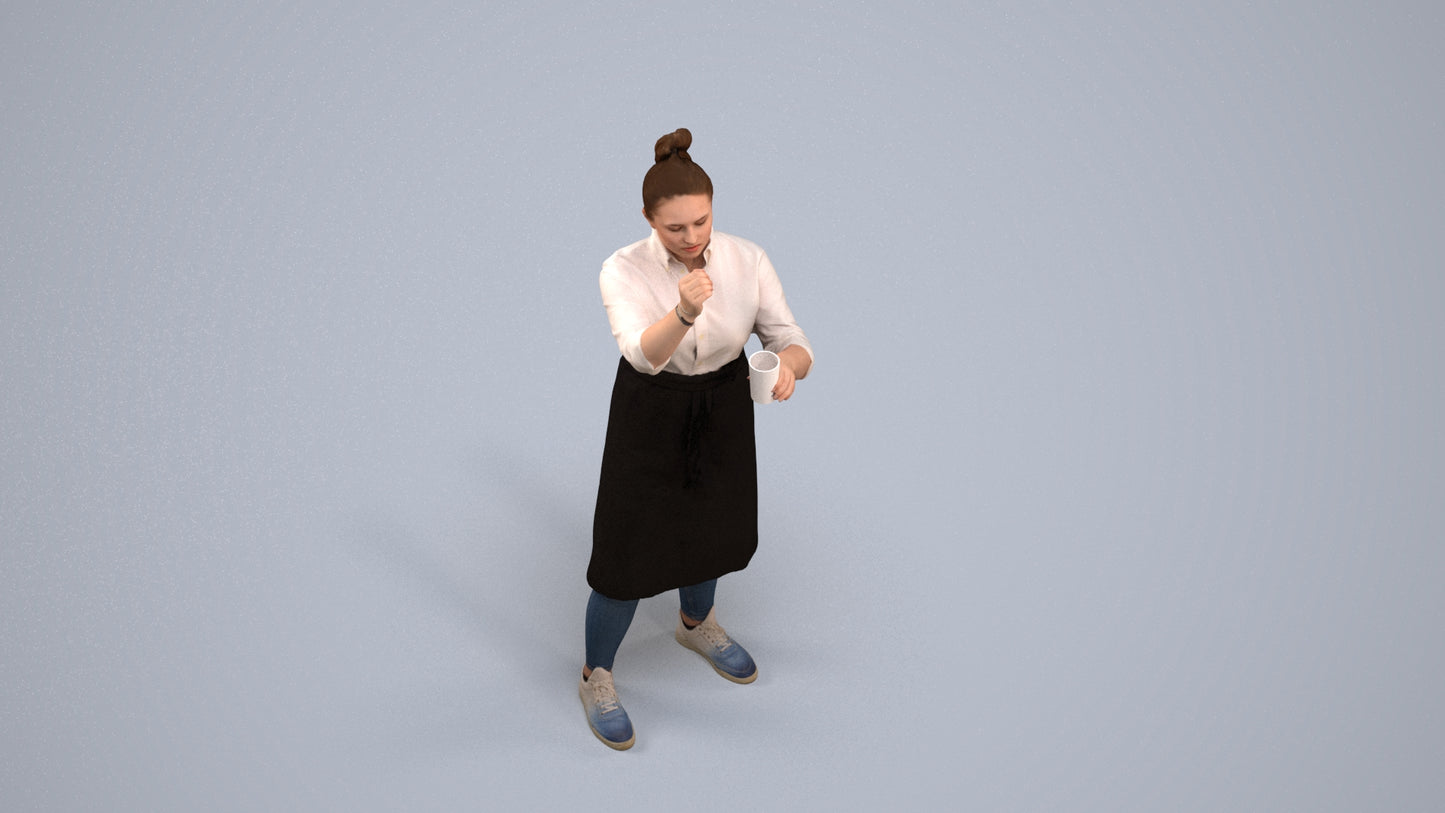 realistic 3D people woman hospitality, render-ready for V-Ray and Corona, FBX OBJ, back view render