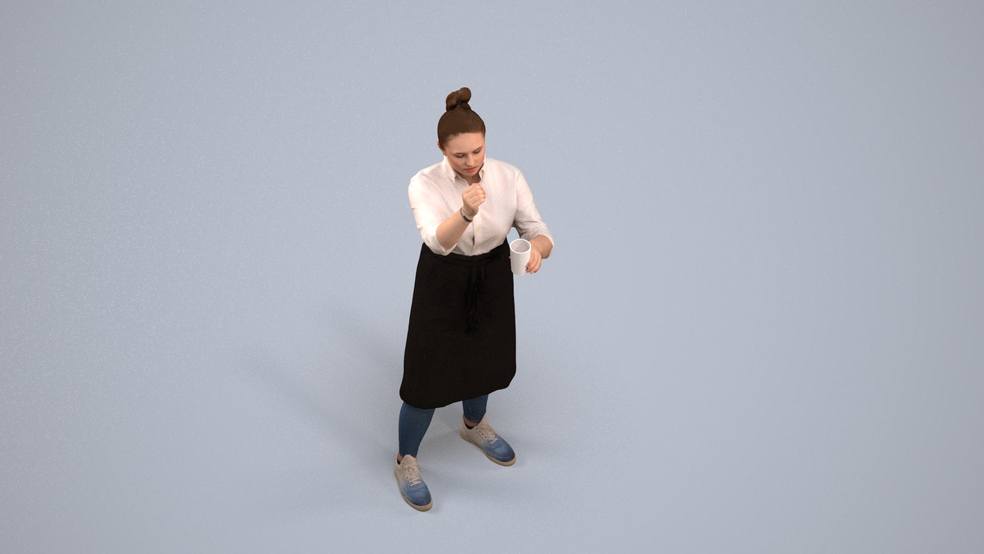realistic 3D people woman hospitality, render-ready for V-Ray and Corona, FBX OBJ, back view render