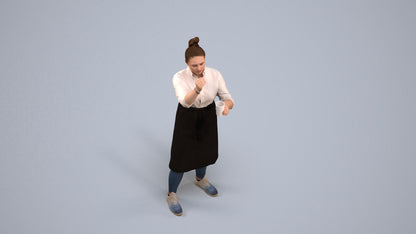 realistic 3D people woman hospitality, render-ready for V-Ray and Corona, FBX OBJ, back view render