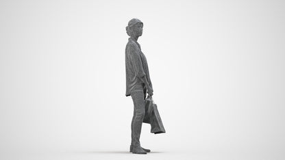 realistic 3D human woman casual shopping, archviz people FBX OBJ for Blender, wireframe side view