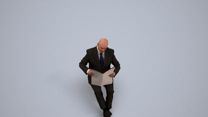 realistic 3D people senior man business sitting, render-ready for V-Ray and Corona, FBX OBJ, back view render