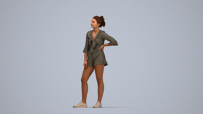 3D human model girl casual kids, photogrammetry scanned person for archviz, top-down view render
