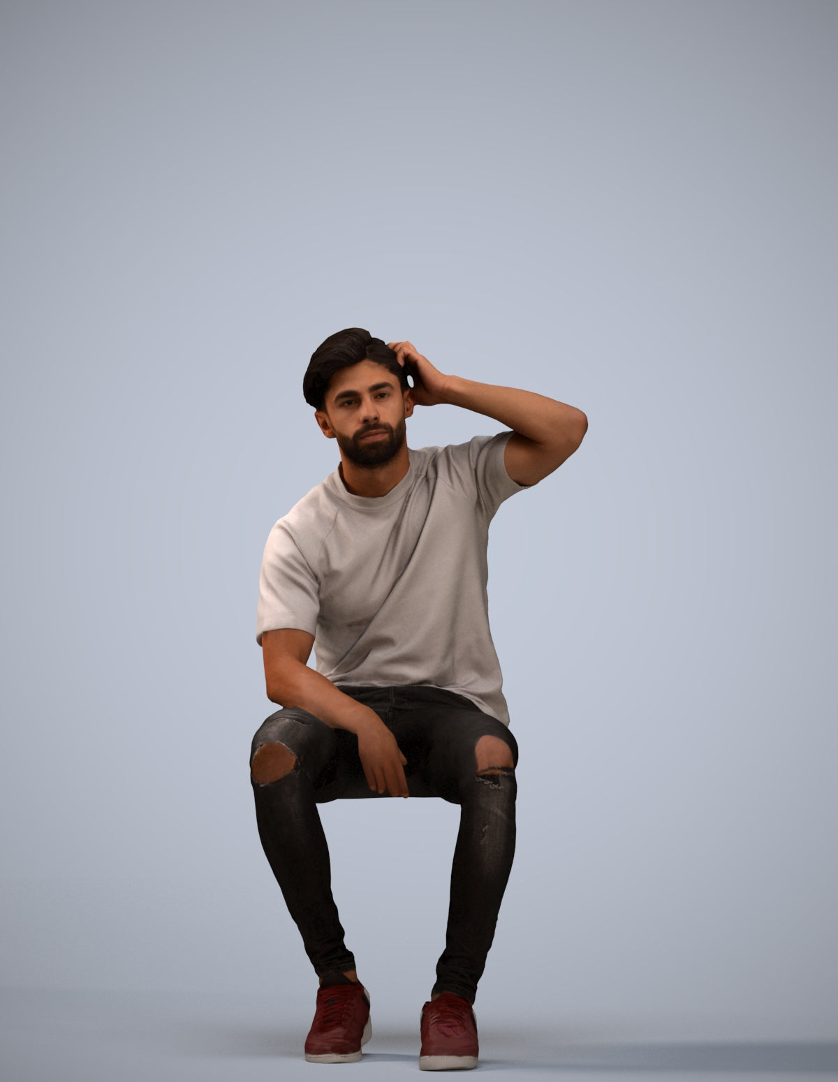 realistic 3D man casual sitting, scanned archviz people for Blender and 3ds Max