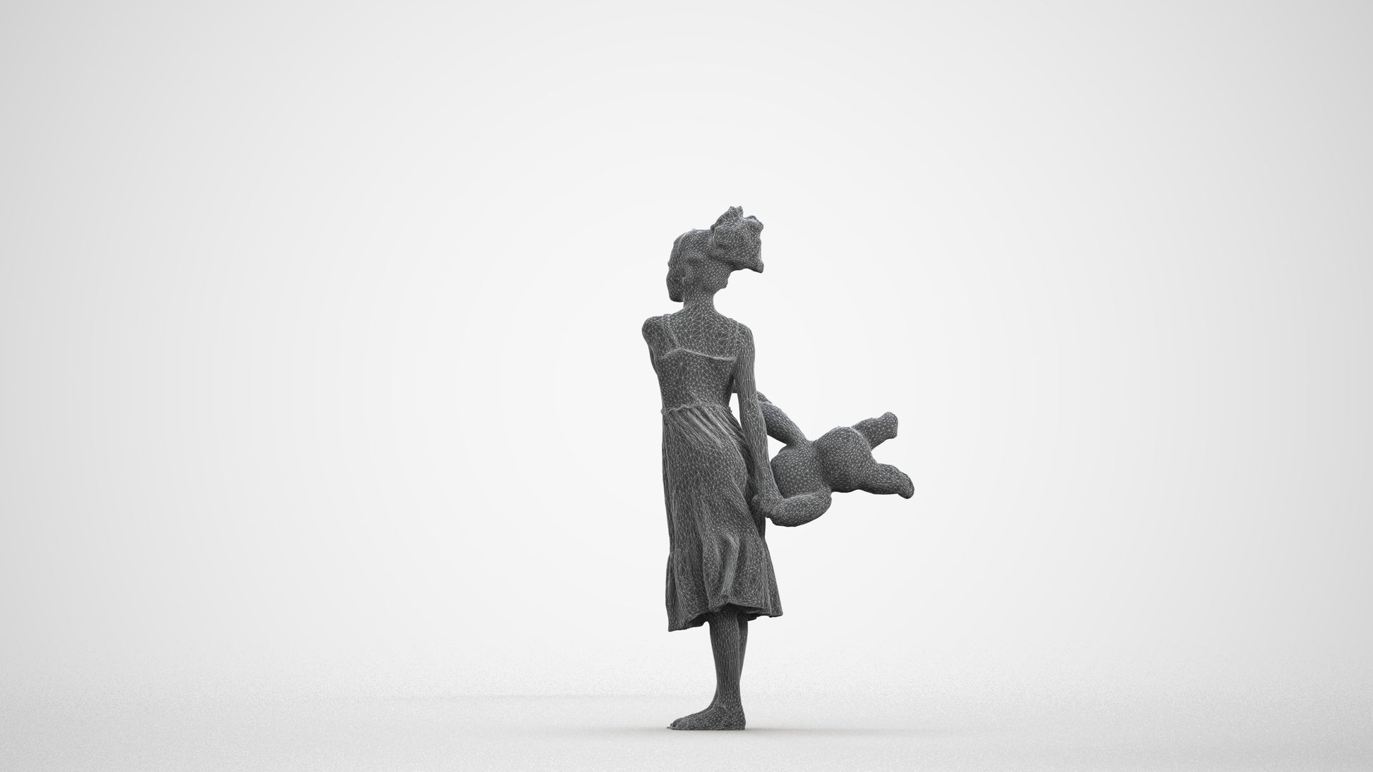 scanned 3D girl casual kids, photogrammetry people for Enscape and V-Ray, wireframe front view
