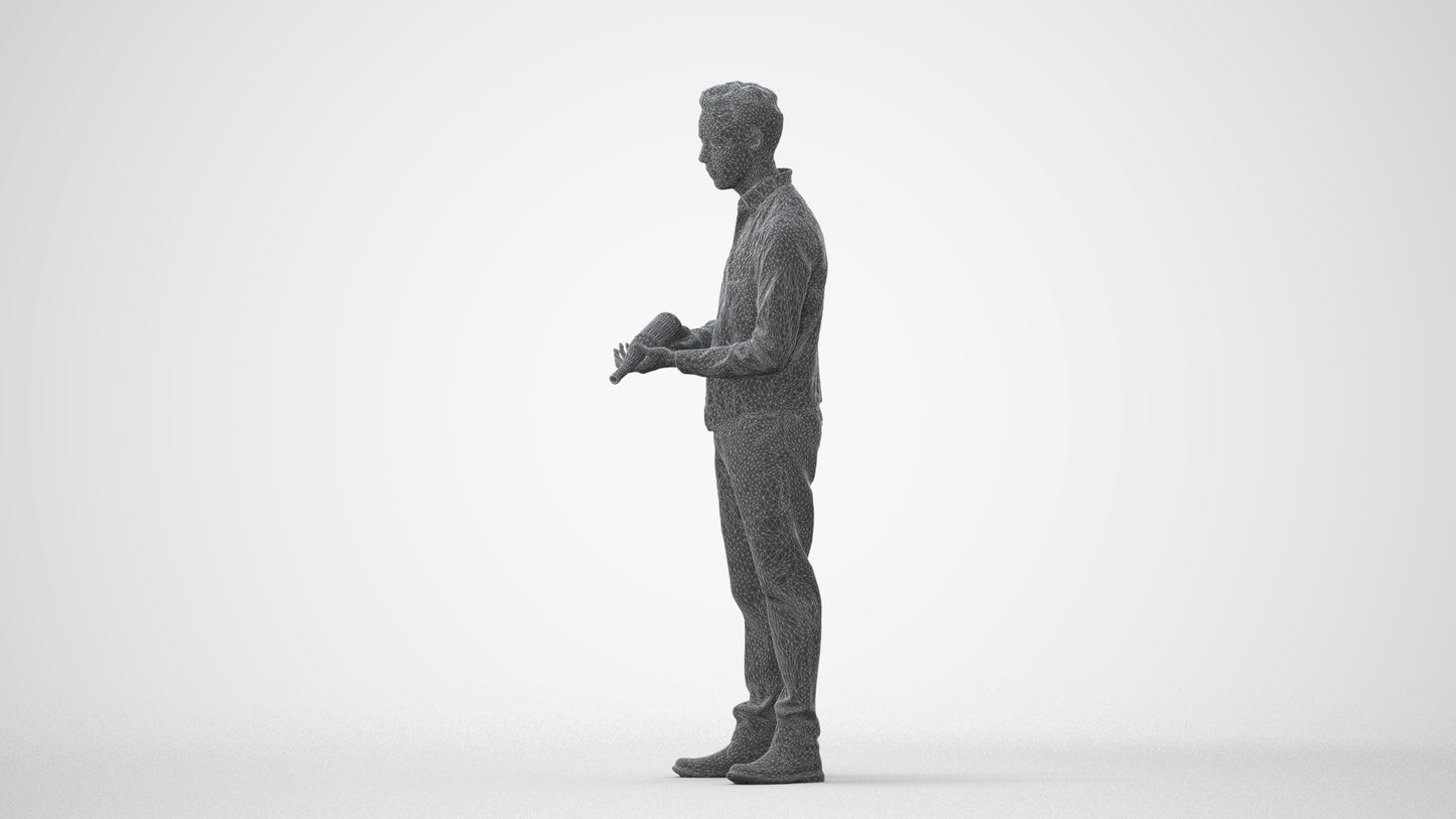 3D human model man hospitality, photogrammetry scanned person for archviz, square thumbnail