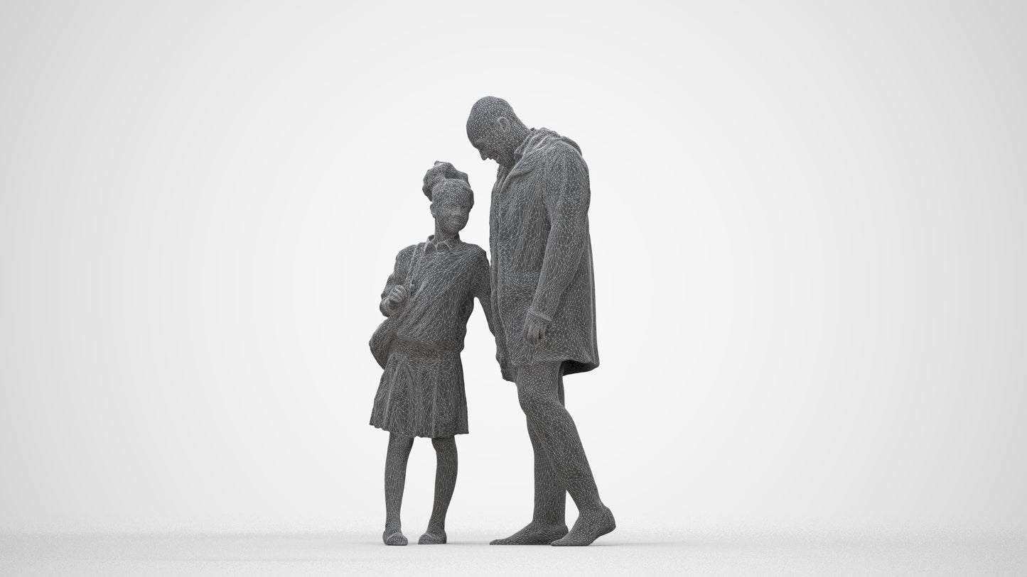 realistic 3D human girl business kids, archviz people FBX OBJ for Blender, wireframe back view