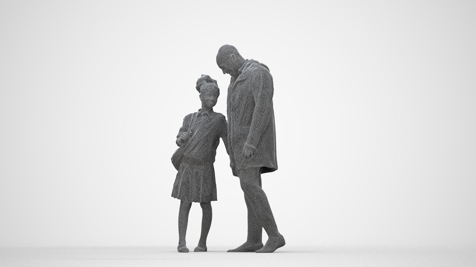 realistic 3D human girl business kids, archviz people FBX OBJ for Blender, wireframe back view