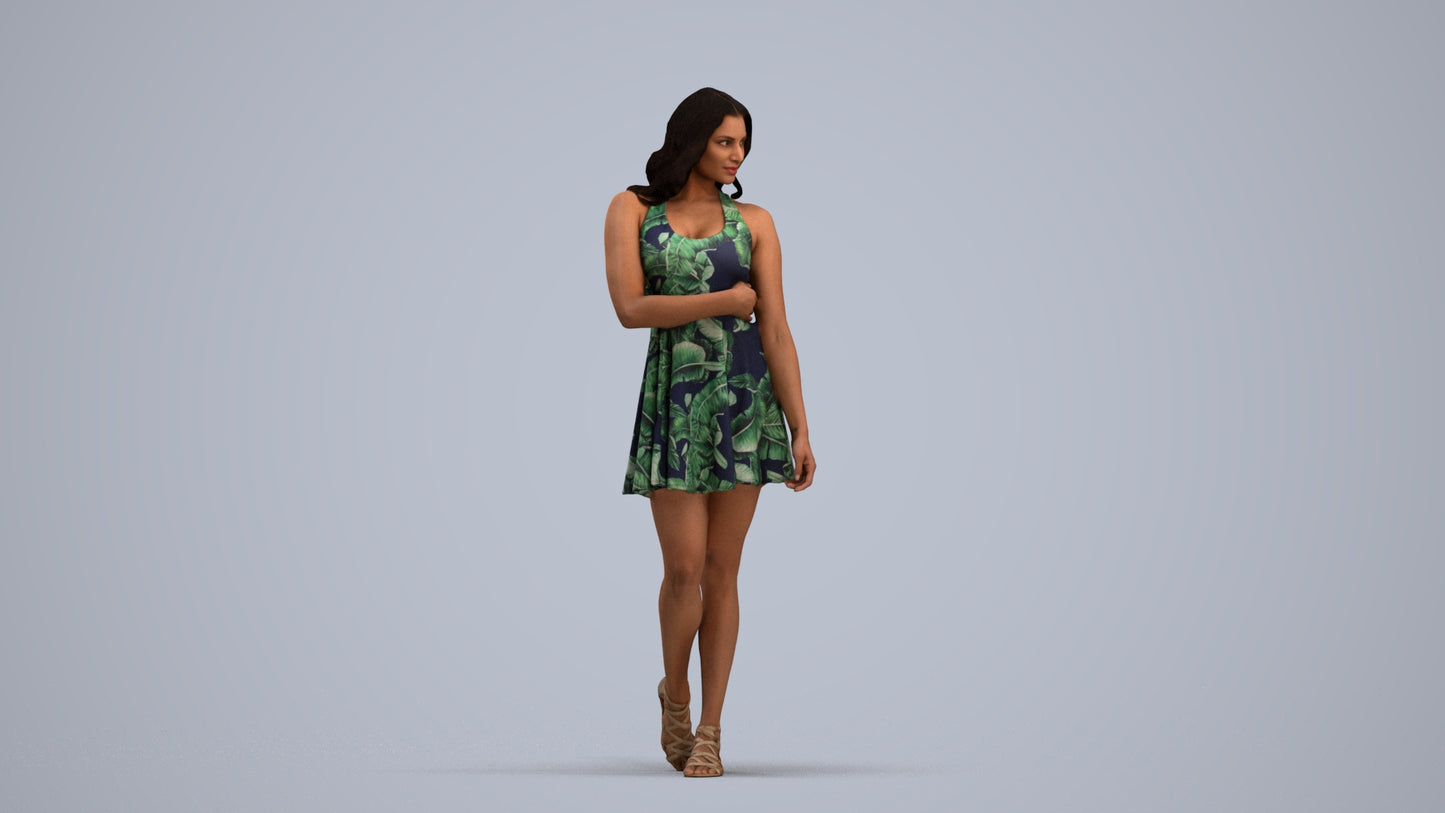 realistic 3D woman walking, scanned archviz people for Blender and 3ds Max, standing pose render