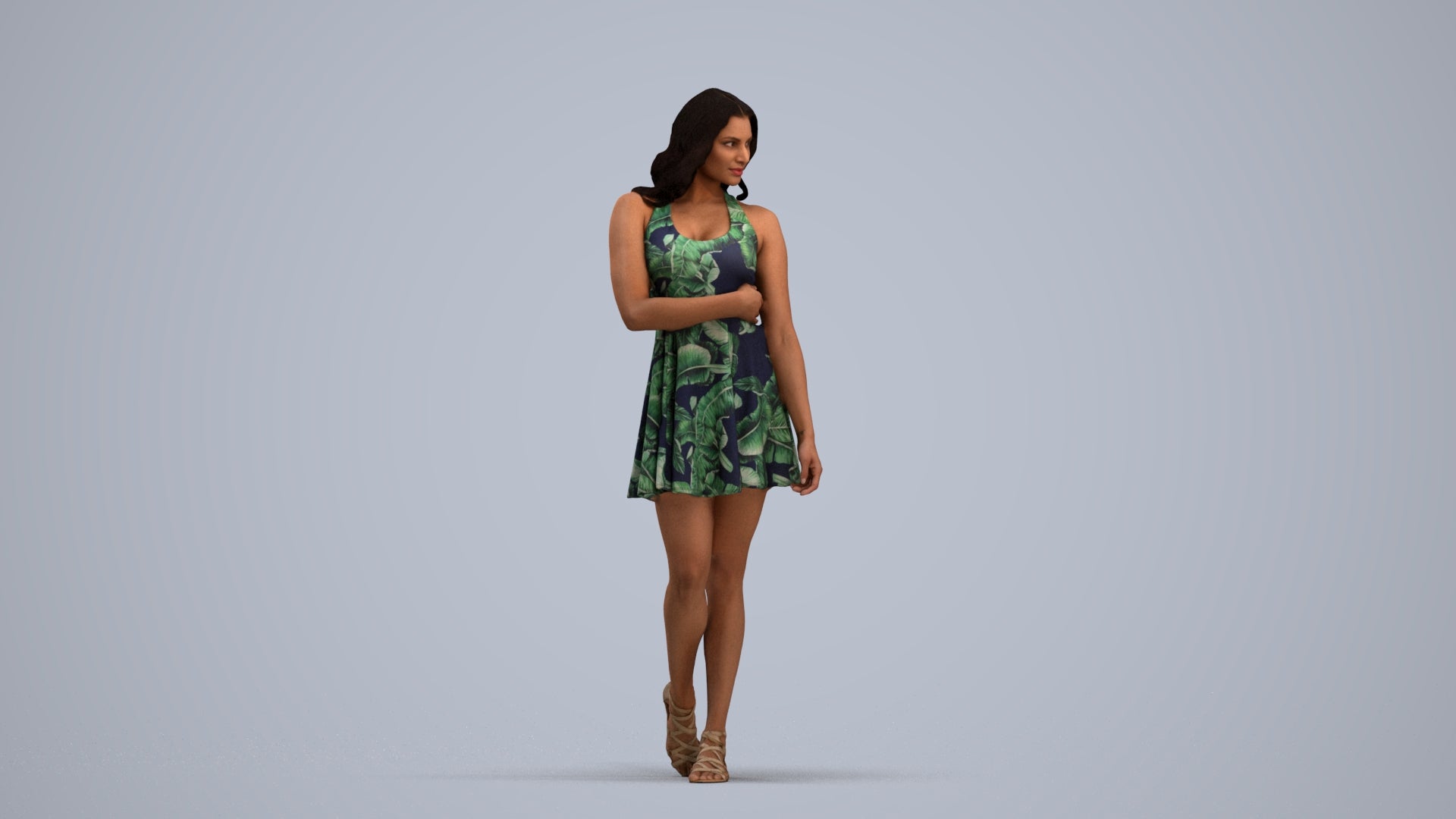 realistic 3D woman walking, scanned archviz people for Blender and 3ds Max, standing pose render