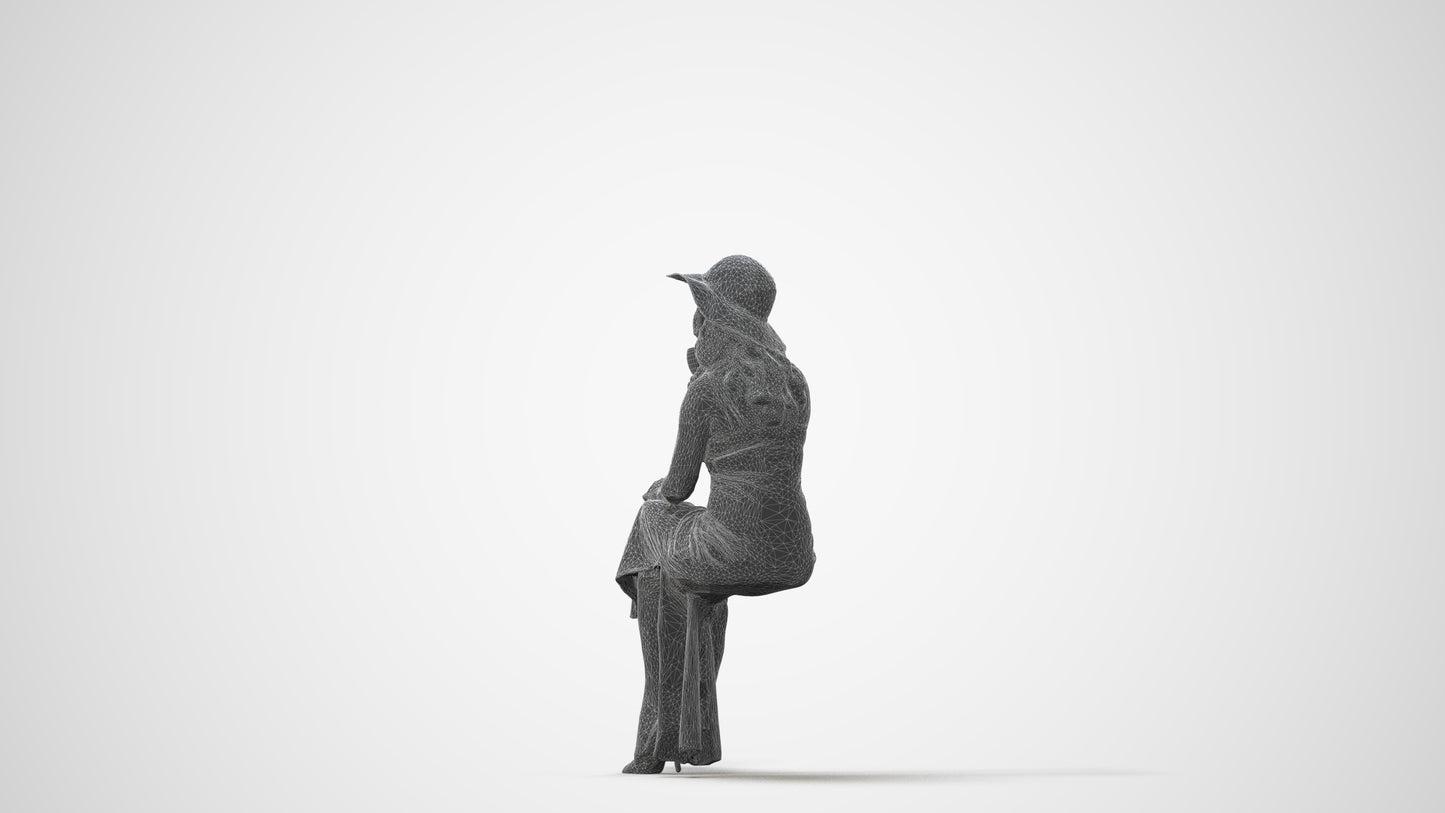 3D scanned woman sitting casual, photorealistic archviz people for Enscape and SketchUp, square thumbnail