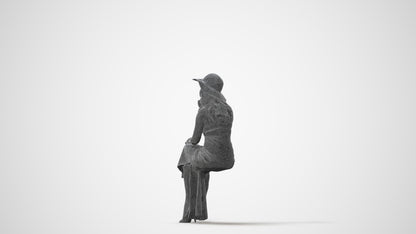 3D scanned woman sitting casual, photorealistic archviz people for Enscape and SketchUp, square thumbnail