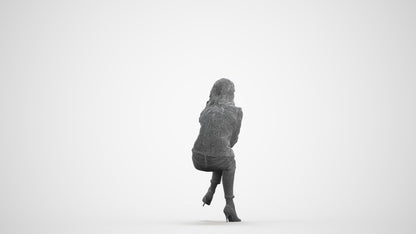realistic 3D human woman casual sitting, archviz people FBX OBJ for Blender, wireframe front view