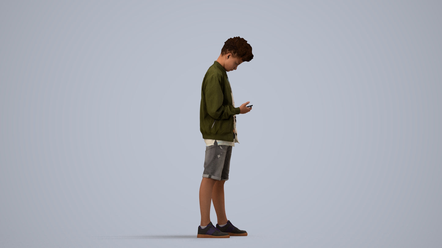 scanned 3D boy casual mix, photogrammetry people for Enscape and V-Ray, side view render