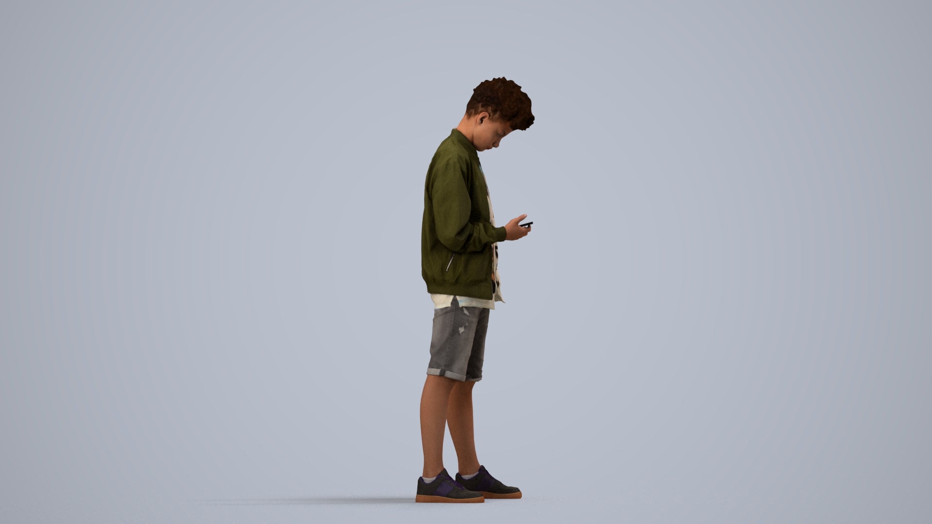 scanned 3D boy casual mix, photogrammetry people for Enscape and V-Ray, side view render