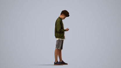 scanned 3D boy casual mix, photogrammetry people for Enscape and V-Ray, side view render