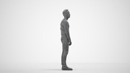 realistic 3D man casual standing, scanned archviz people for Blender and 3ds Max, wireframe side view