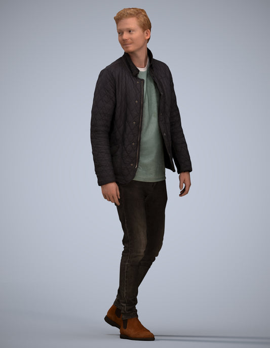 scanned 3D man casual walking, photogrammetry people for Enscape and V-Ray