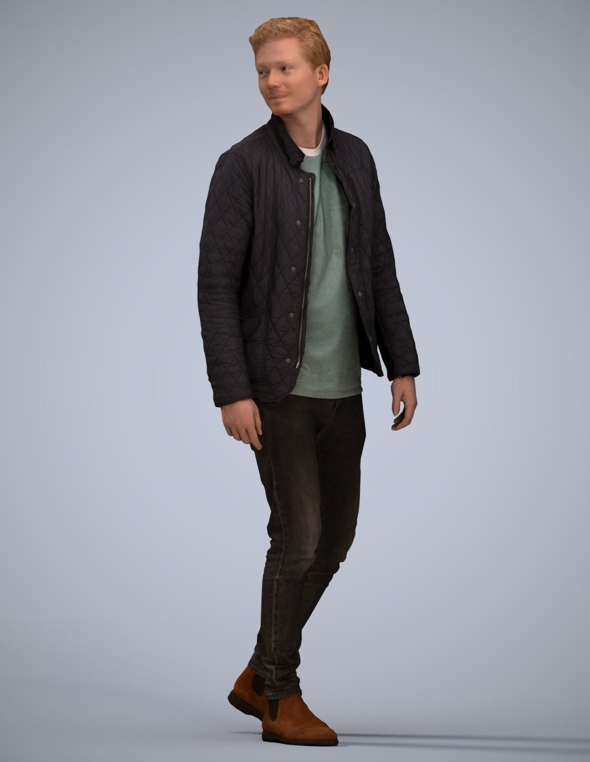 scanned 3D man casual walking, photogrammetry people for Enscape and V-Ray