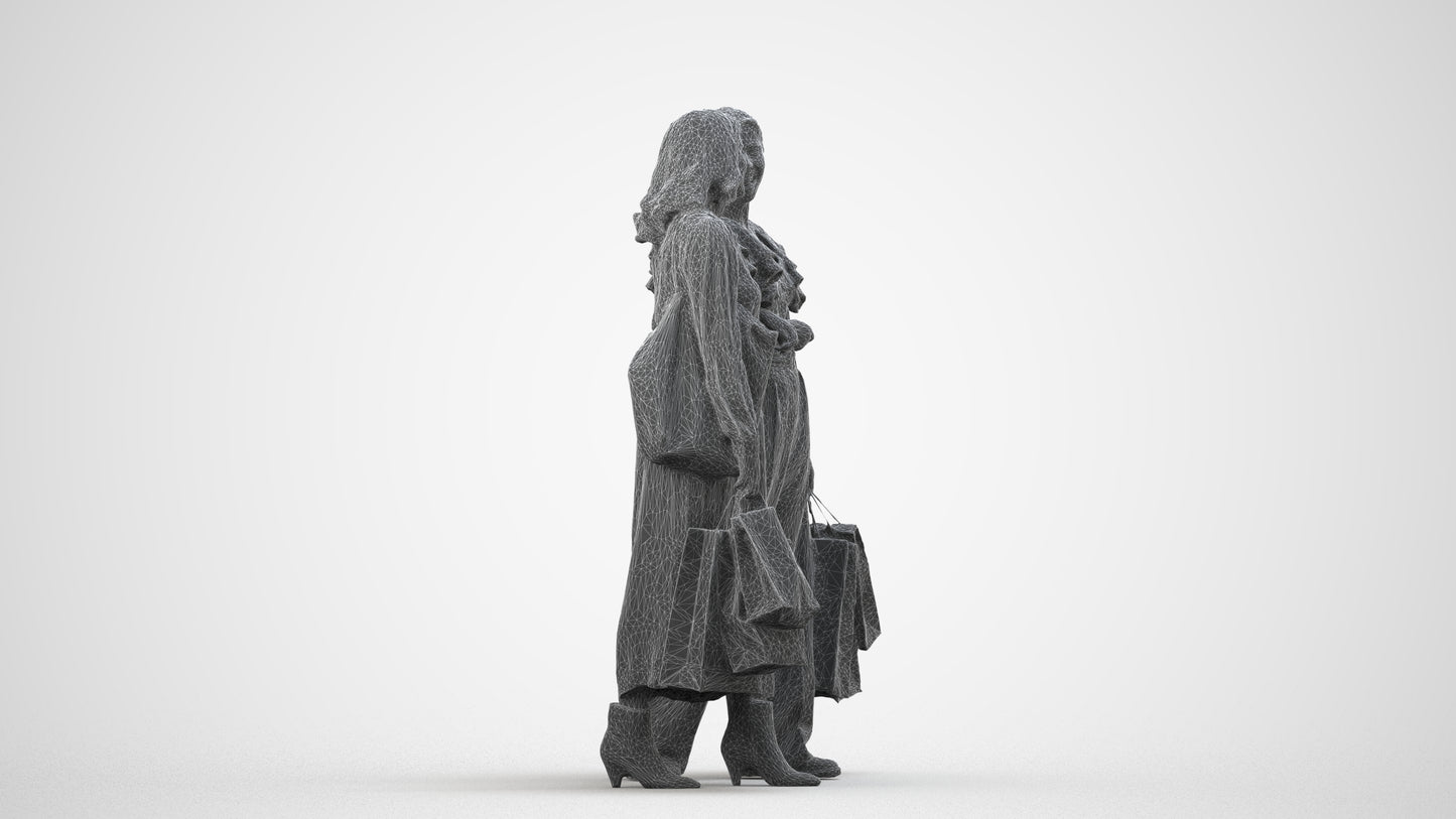 3D people model woman business mix, scanned human for 3ds Max rendering, wireframe side view