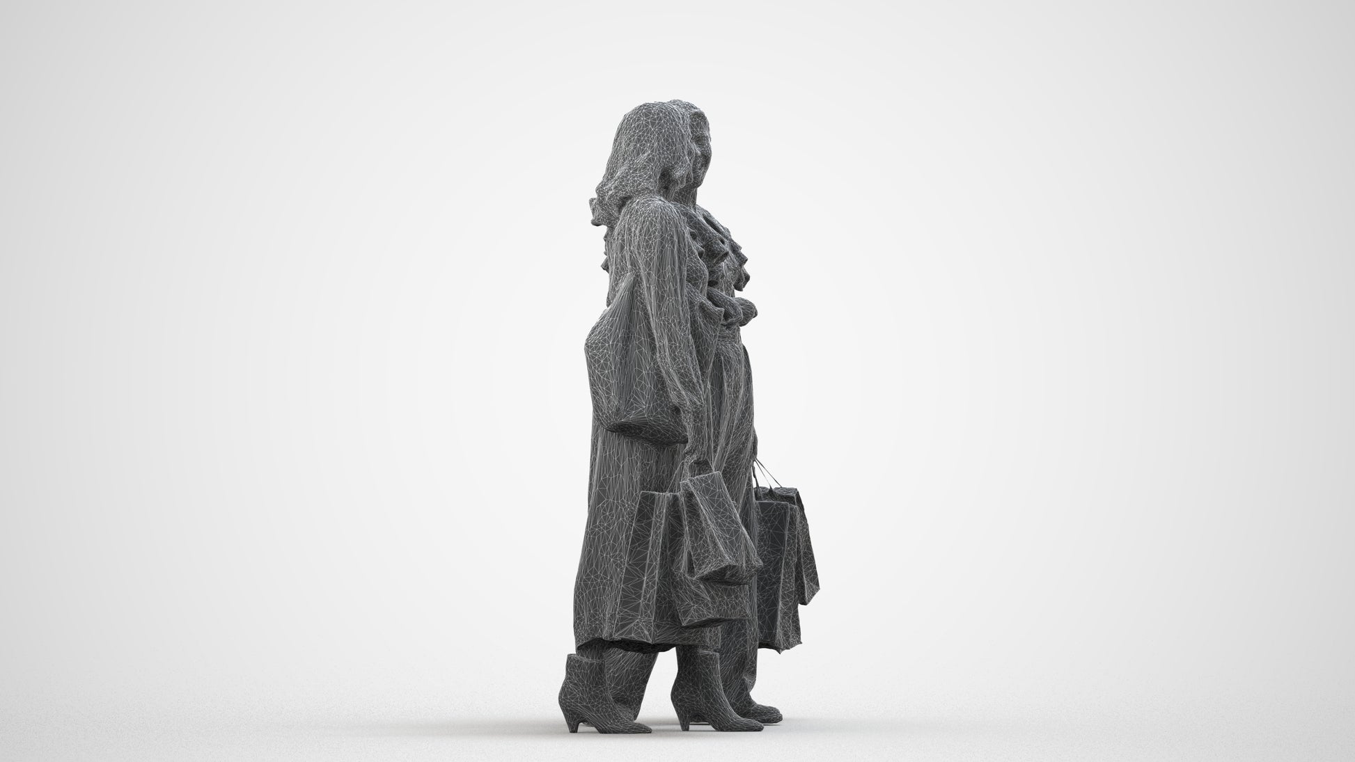 3D people model woman business mix, scanned human for 3ds Max rendering, wireframe side view