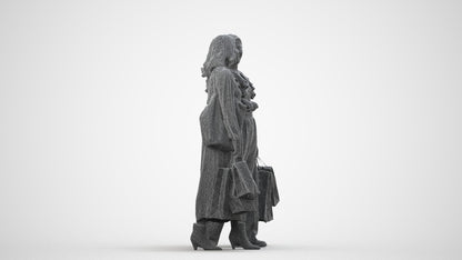 3D people model woman business mix, scanned human for 3ds Max rendering, wireframe side view