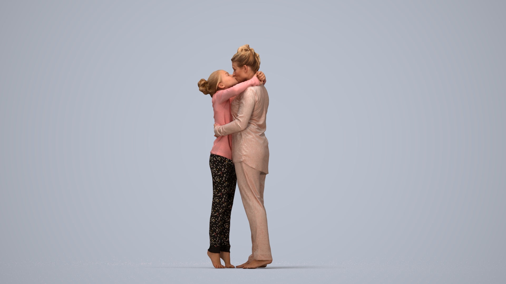 3D human model girl kids, photogrammetry scanned person for archviz, top-down view render