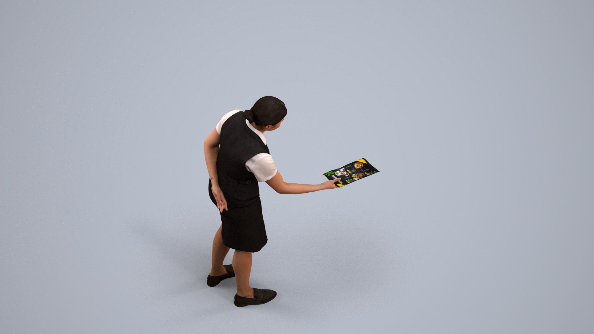 photogrammetry 3D woman hospitality, realistic human model archviz FBX, back view render