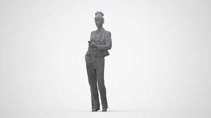 scanned 3D woman business standing, photogrammetry people for Enscape and V-Ray, wireframe back view